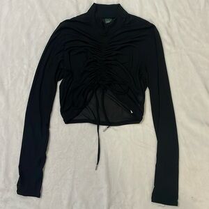 Black Ruched Mesh Long Sleeve Top
